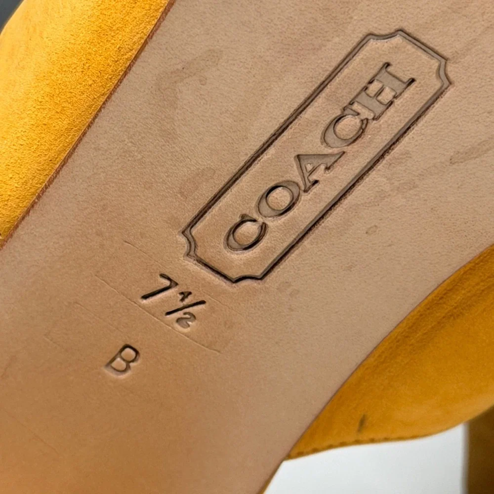 Coach Francesca Mules Women 7.5B Marigold Yellow Suede Block Heel Made in Italy